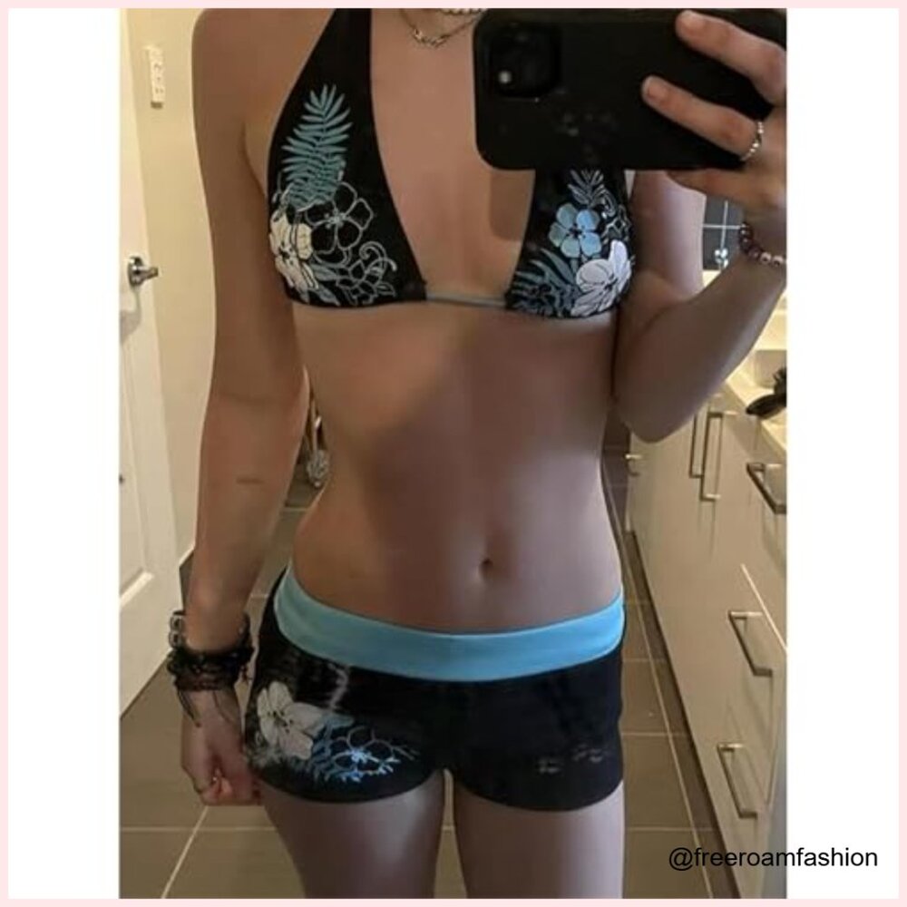 Medium Y2k Halter Bikini Set, Polyester Blend, Fl… - image 2